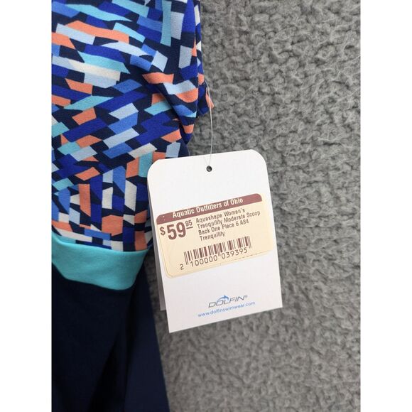 NWT Dolfin Aquashape Women's blue Print Moderate Scoop Back One Piece sz 6 - Picture 10 of 11